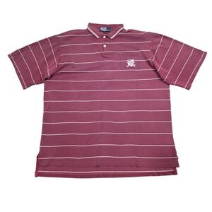 Polo Ralph‎ Lauren Vintage Mens Polo Shirt Maroon Striped Made In USA Button XL